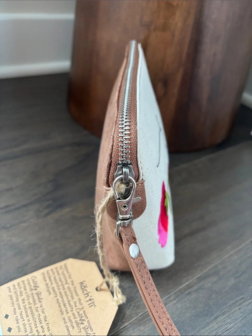 Catchfly Dome Wristlet,3 card holder,zip interior & top,embroidered flowers,bull